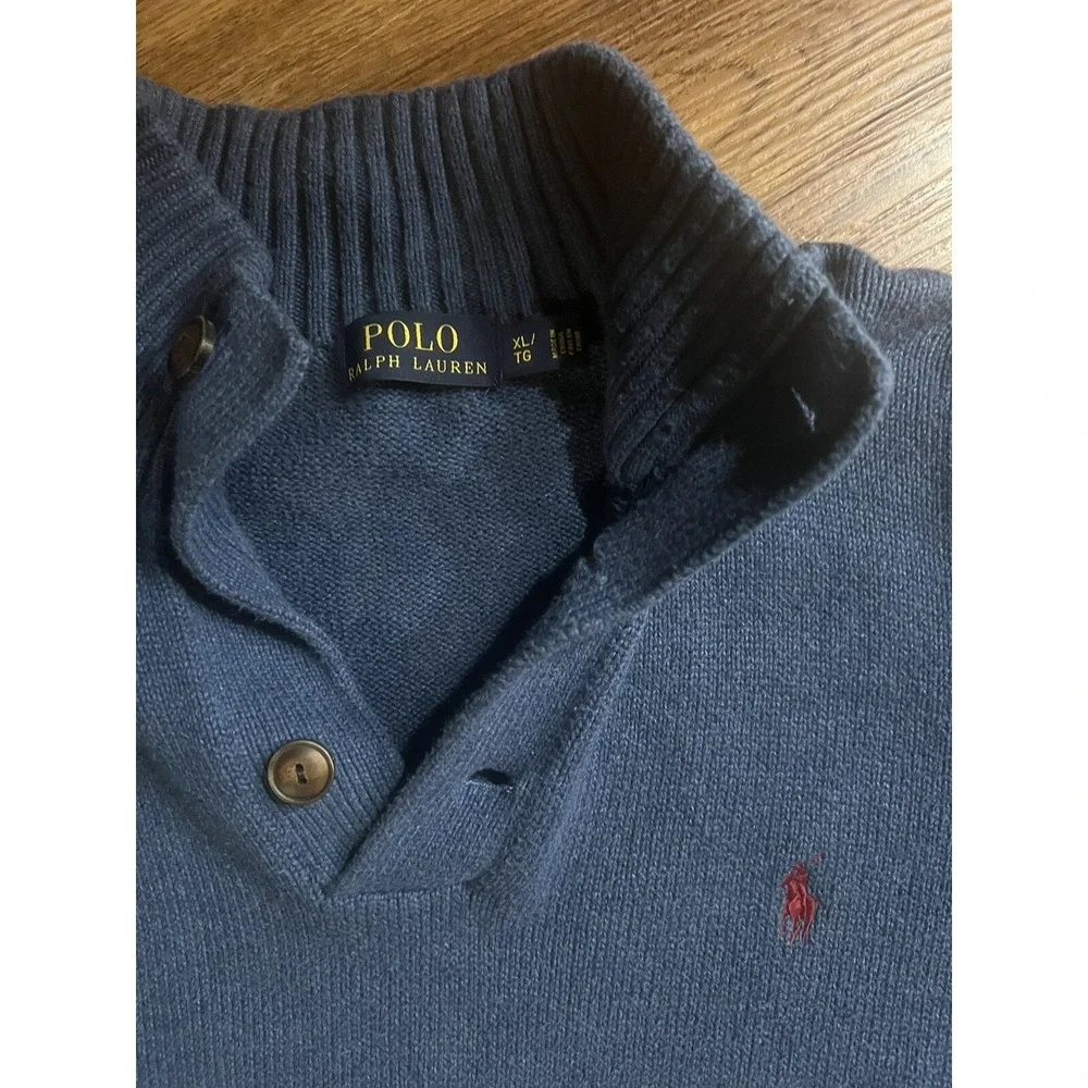 Polo Ralph Lauren Sweater Mens XL Henley Knit Blue‎ Mock Neck Heavyweight